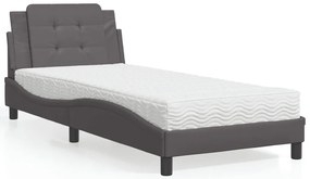 Cama com colchão 90x200 cm couro artificial cinzento