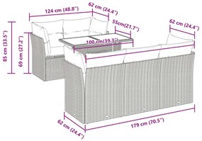 6 pcs conjunto sofás de jardim c/ almofadões vime PE preto