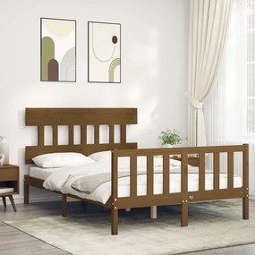 Estrutura de cama dupla pequena 4FT madeira maciça castanho-mel