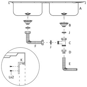 Lava-louça cozinha + cuba dupla 800x600x155mm aço inox prateado