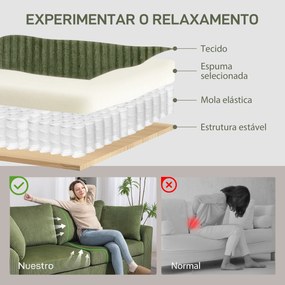 Sofá de 3 Lugares Sofá Sala de Estar 212x80x88 cm Estofado em Veludo Canelado com 2 Almofadas  Desenho Moderno Verde