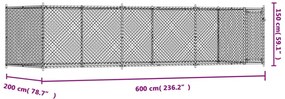 Jaula para cão com porta 6x2x1,5 m aço galvanizado cinzento