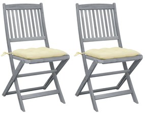 Cadeiras exterior dobráveis c/ almofadões 2 pcs acácia maciça