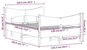 Cama sem colchão 120x190 cm madeira de pinho maciça branco