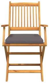 Cadeiras de Jardim Dobráveis vidaXL com Almofada Cinza 8pcs em Madeira