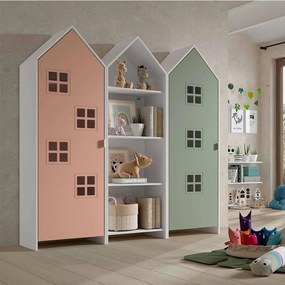 Conjunto 2 armarios Guarda Roupa infantil + estante infantil coleção CASAMI Verde e Rosa