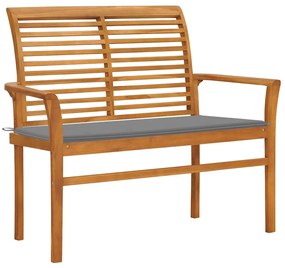 vidaXL Banco de jardim c/ almofadão cinzento 112 cm teca maciça