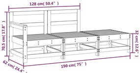 3 pcs conjunto lounge de jardim madeira de pinho maciça cinza