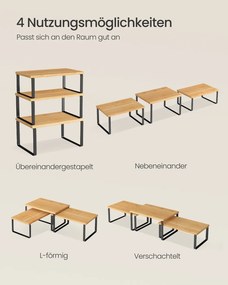 Conjunto de 3 prateleiras de cozinha para especiarias em metal Preto-bege natural