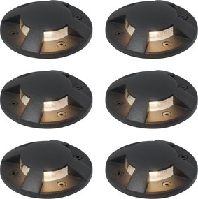 Conjunto de 6 focos de chão modernos pretos GU10 50mm efeito de 4 luzes IP65 - Cellar