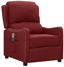 vidaXL Poltrona de massagens elétrica reclinável tecido vermelho tinto