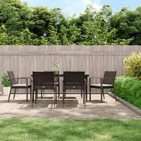 vidaXL 7 pcs conjunto de jantar p/ jardim c/ almofadões vime PE e aço