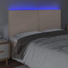 Cabeceira cama c/ LED couro artif. 180x5x118/128cm cappuccino