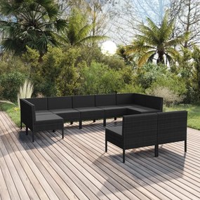 vidaXL 9 pcs conjunto lounge de jardim c/ almofadões vime PE preto