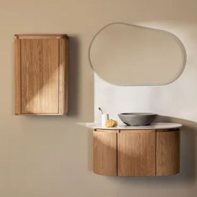 Conjunto De Móvel De Casa De Banho Suspenso 90x50 Cm Em Madeira Carsone Madeira Natural & Madeira Natural & Cimento Cinzento Redondo Ø40 Cm - Sklum
