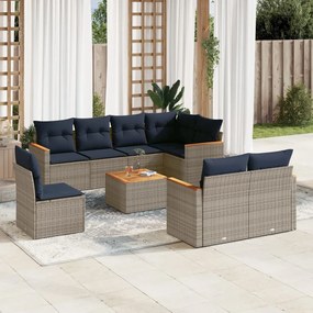 vidaXL 9 pcs conjunto sofás p/ jardim com almofadões vime PE cinzento