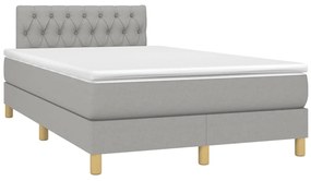Cama box spring c/ colchão e LED 120x190 cm tecido cinza-claro