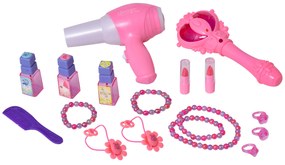 HOMCOM Conjunto de penteadeira para crianças acima de 3 anos penteadeira com banquinho música e iluminação espelho cosmeticos secador de cabelo esmaltes 45 x 30,5 x 72 cm