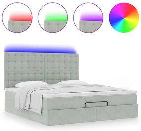 Estrutura cama otomana colchões 160x200cm veludo cinzento claro