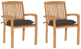 vidaXL Cadeiras de jardim c/ almofadões cinza-acast. 2 pcs teca maciça