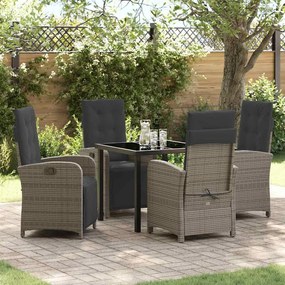 Conjunto de Jantar de 5 Peças vidaXL com Almofadas Cinza Rattan Poliéster