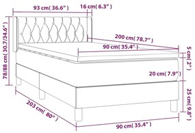 Cama com molas/colchão 90x200 cm veludo cinza-escuro