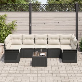 Conjunto de Sofá de Jardim de 8 Peças com Almofadas Preto Vime PE
