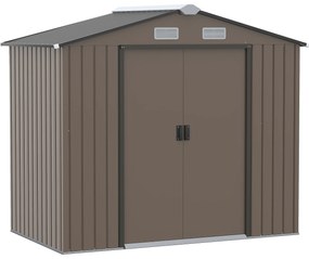 Abrigo de Jardim 213x130x185 cm Abrigo de Jardim Metálico de Exterior com 2 Portas Deslizantes e 4 Janelas Castanho