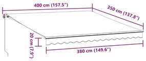 Toldo retrátil manual com luz LED 400x350 cm bordô