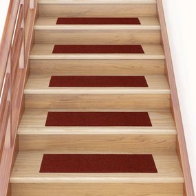vidaXL Tapetes de escada adesivos 30 pcs 76x20 cm retangular vermelho