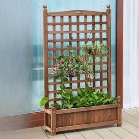 Floreira em madeira para plantas trepadeiras, canteiro elevado com treliça 64,5 x 28 x 120 cm castanho