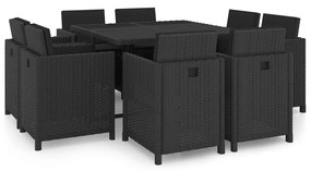 vidaXL 9 pcs conjunto jantar exterior com almofadões vime PE preto