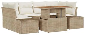 Conjunto de Sofá de Jardim de 7 Peças com Almofadas, bege, rattan sint