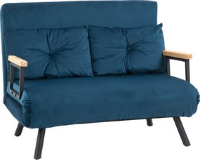 Sofá Cama Sofá Convertível em Cama de 2 Lugares Dobrável com Encosto Ajustável em 5 Níveis e 2 Almofadas 102x73x81 cm Azul