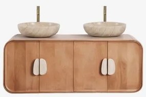 Conjunto De Móvel De Casa De Banho Dupla Suspensa 130x45 Cm Em Madeira De Manga E Pedra Natural Kivalina Sem Espelho & 2 X Dourado Escovado ↑30 Cm Com