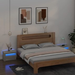 3080738 vidaXL Mesas cabeceira c/ luzes LED 2 pcs 60x35x40 cm cinzento cimento