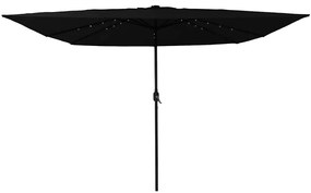Guarda-sol quadrado com luzes LED 295x245 cm, preto