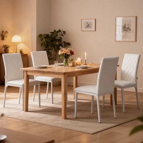 Conjunto de 4 cadeiras de sala de jantar e de cozinha (MESA NÃO INCLUIDA), com estofo em losango e pés de metal, 41 x 50 x 91 cm, brancas