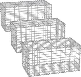 Conjunto de 3 unidades de cesto gabião 100 x 50 x 50 cm prateado