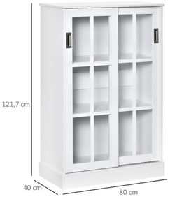 HOMCOM Estante para Livros Vitrine com 2 Portas Corredeiras Prateleiras Ajustáveis de Armazenamento Móvel Organizador para Escritório Sala de Estar Estúdio 80x40x121,7cm Branco