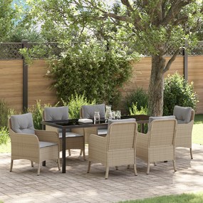 Conjunto de Jantar para Jardim de 7 Peças com Almofadas em Bege de Rat