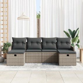 Conjunto de Sofá de Jardim de 6 Peças com Almofadas em Vime Cinza