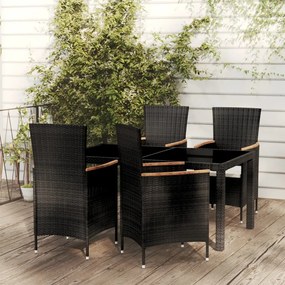 vidaXL 5 pcs conjunto jantar exterior com almofadões vime PE preto