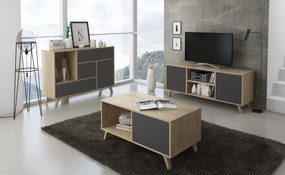 Aparador sala de jantar  Buffet WIND 1 porta, 3 gavetas, cor da estrutura Puccini e cor da porta e gavetas Antracite Grey, Medidas: 120x40x86cm.