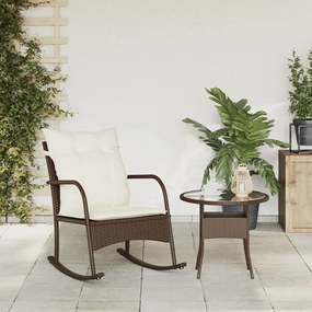 Cadeira de baloiço para jardim com almofadões vime PE castanho