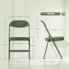 Conjunto de 4 cadeiras dobráveis (MESA NÃO INCLUIDA), cadeiras de jantar portáteis com assentos e encostos estofados em veludo canelado verde