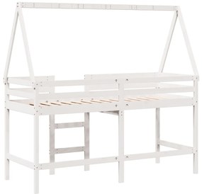Cama alta c/ escada e telhado 90x190 cm pinho maciço branco