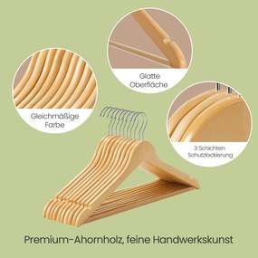 Conjunto de 50 cabides de madeira 44,5 x 23 cm natural + prateado