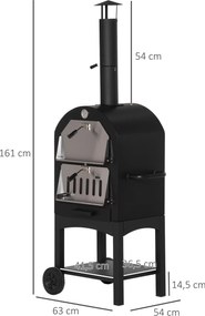 Forno de pizza exterior a carvão vegetal - Churrasqueira com rodas - Aço ao carbono preto-acinzentado