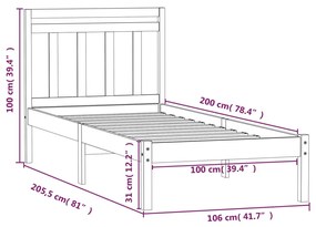 Estrutura de cama 100x200 cm pinho maciço